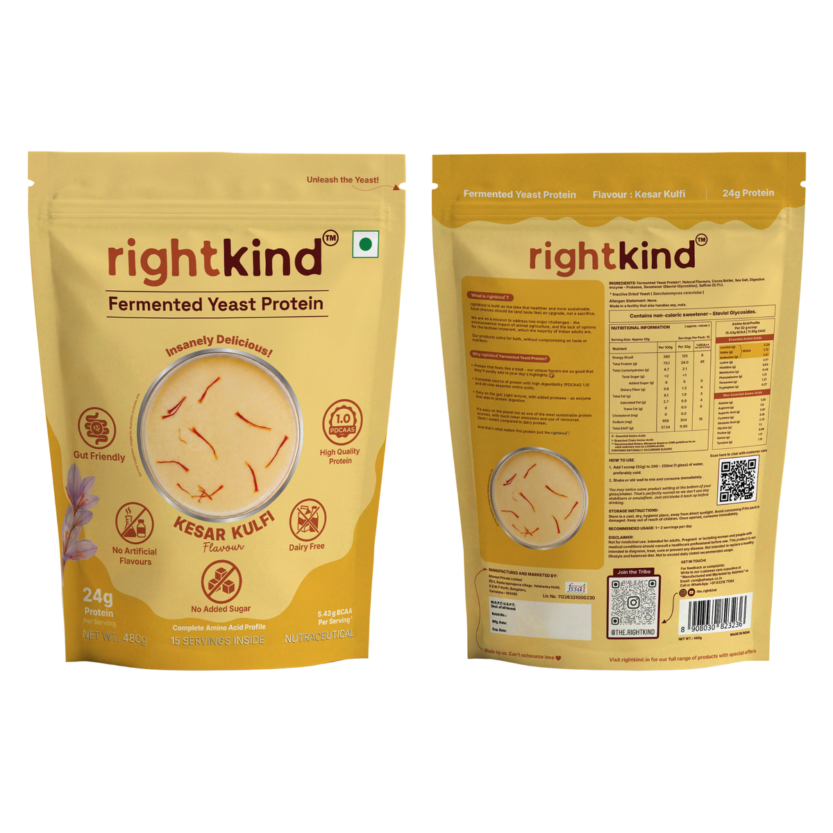 Kesar Kulfi Fermented Yeast Protein Powder - 500g RightKind