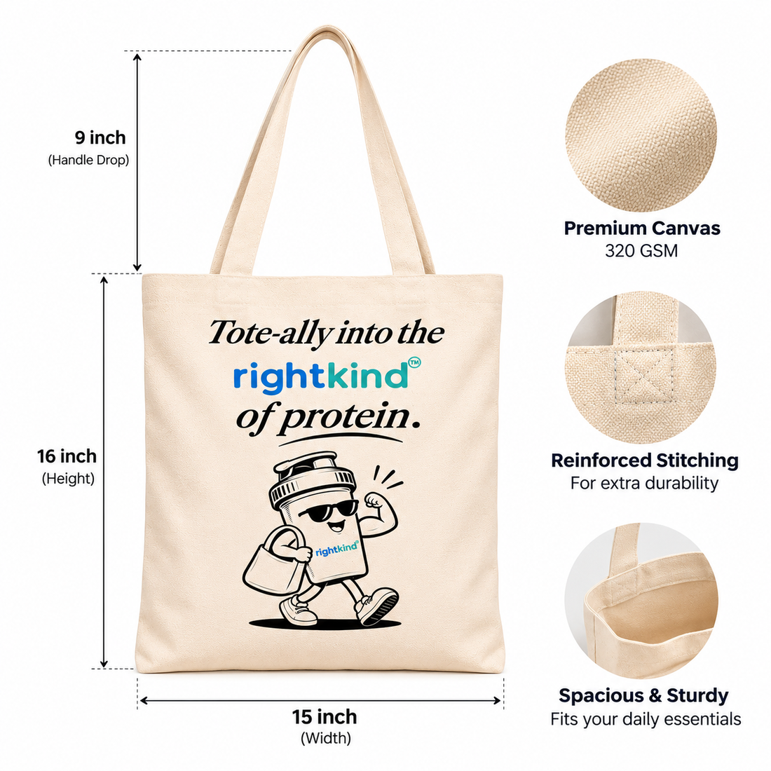rightkind Tote Bag – 320 GSM Everyday Canvas Tote RightKind