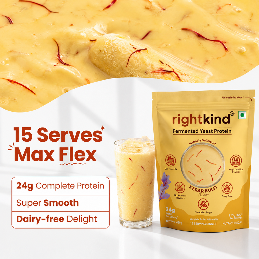 Kesar Kulfi Fermented Yeast Protein Powder | 15 Serve Bag | 480g RightKind